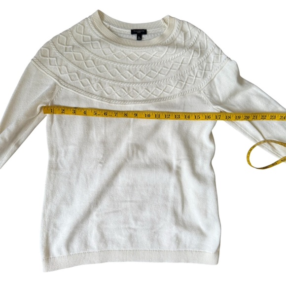 Talbots Sweater Womens  Cream Long Sleeve Cotton Cable Knit size Medium Petite - Picture 7 of 8